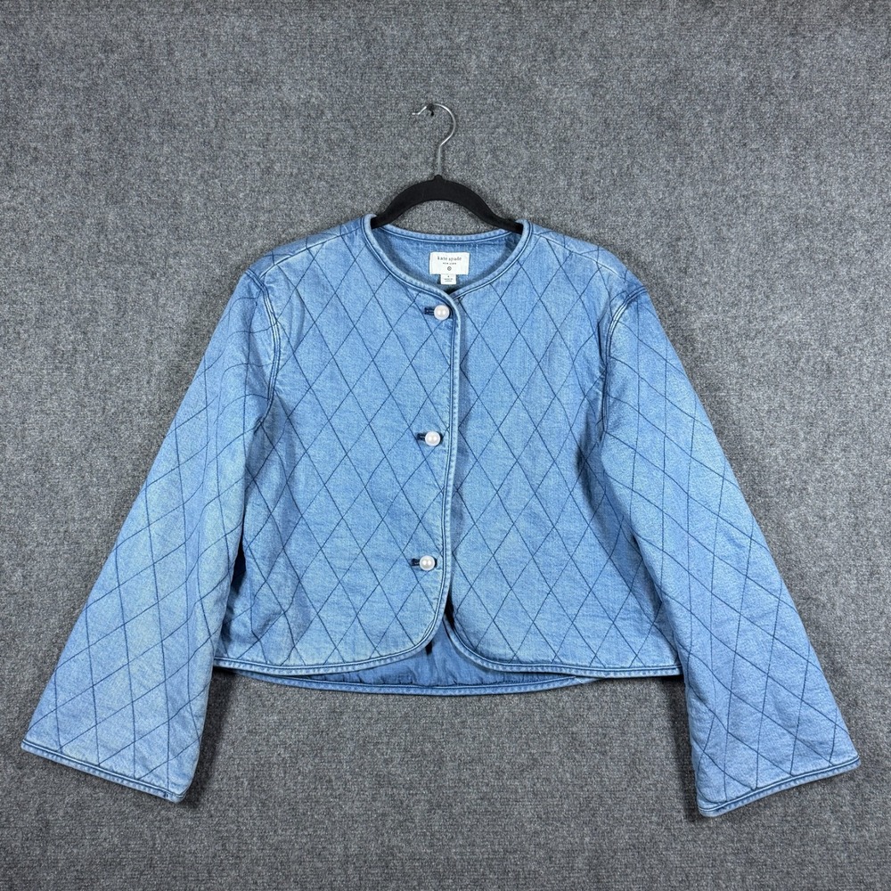 Kate Spade x Target Quilted Denim Jacket Pearl Buttons Blue Womens Small  #3271